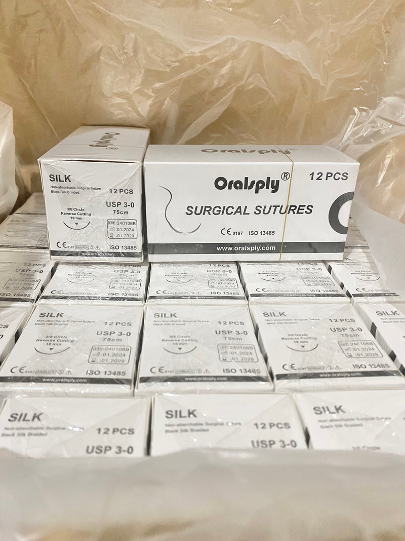 Oralsply SILK 3-0 / 4-0 Non-Absorbable Surgical Sutures 12/Box