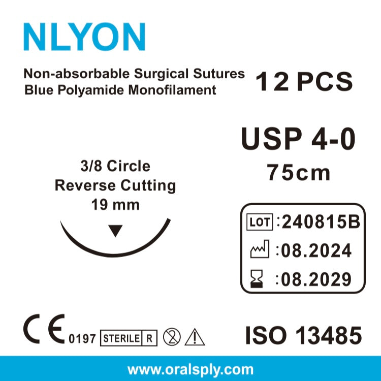 Oralsply NYLON 4-0 / 5-0 Non-Absorbable Surgical Sutures 12/Box