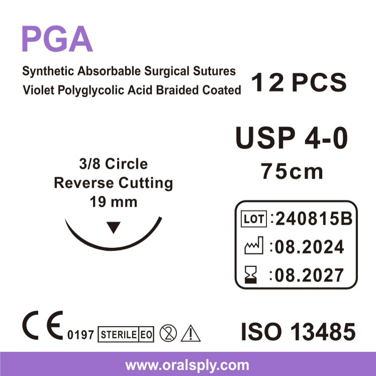 Oralsply PGA 4-0 / 3-0 Absorbale Surgical Sutures 12/Box