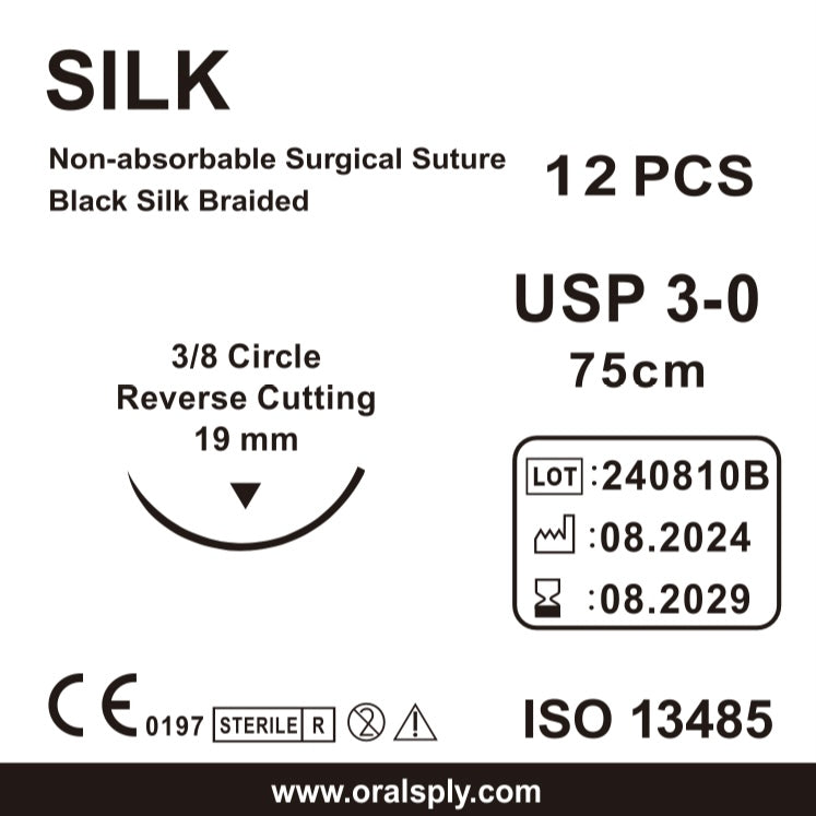 Oralsply SILK 3-0 / 4-0 Non-Absorbable Surgical Sutures 12/Box