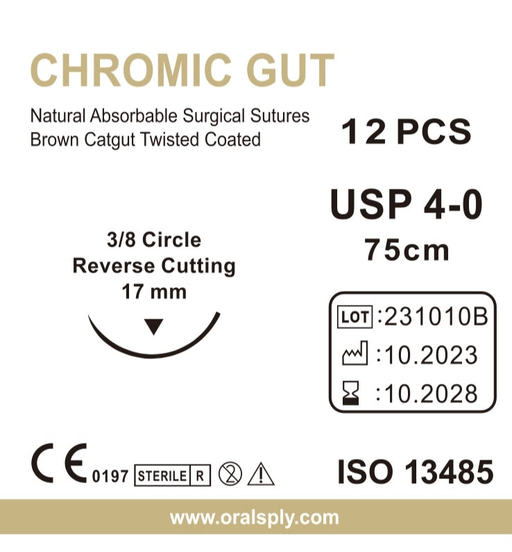 Oralsply Surgical Sutures CHROMIC GUT 4-0