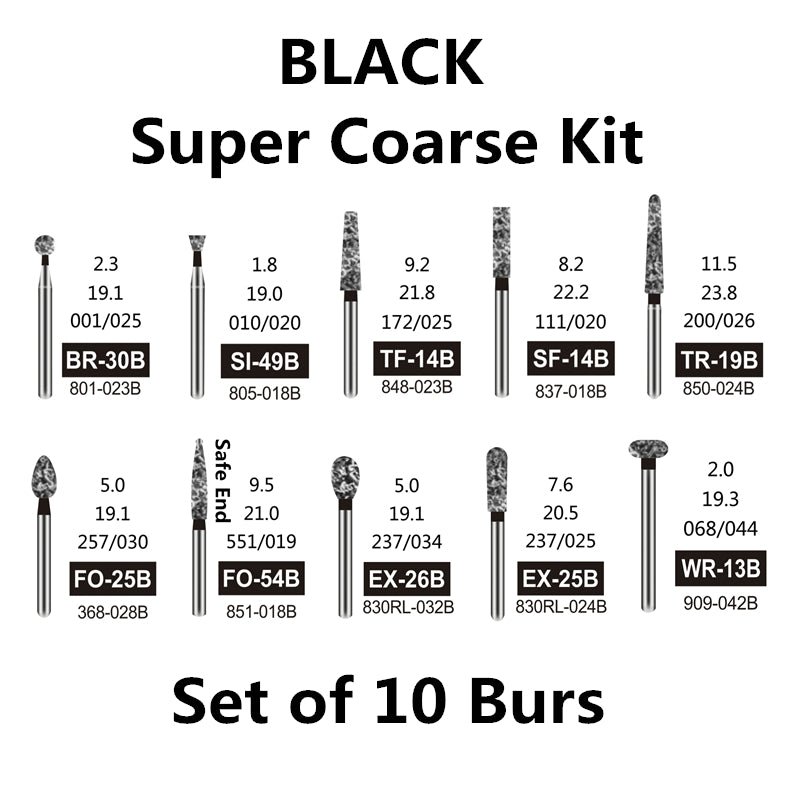 Black Super Coarse Kit Set of 10 Burs