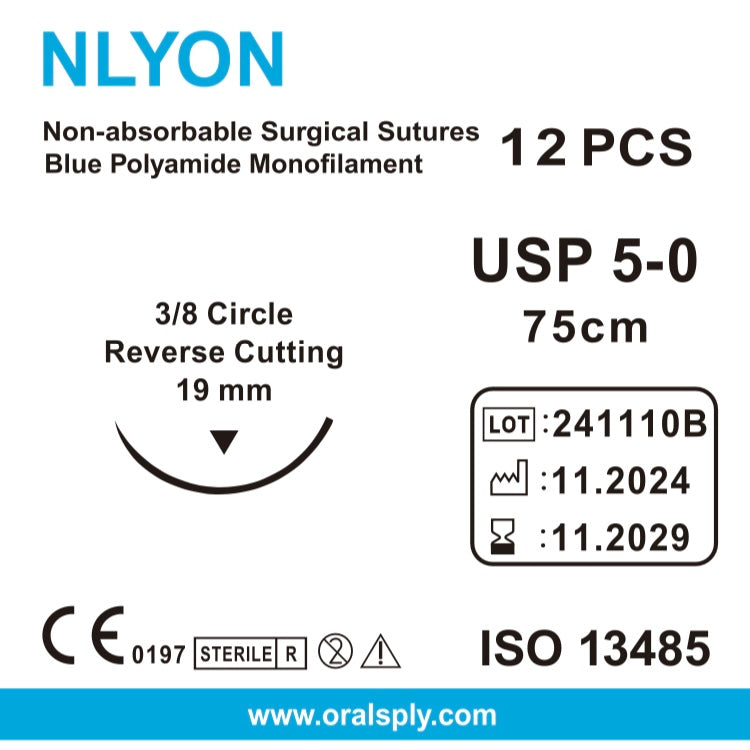 Oralsply NYLON 4-0 / 5-0 Non-Absorbable Surgical Sutures 12/Box