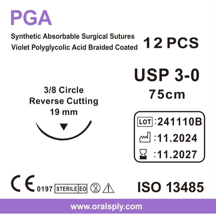 Oralsply PGA 4-0 / 3-0 Absorbale Surgical Sutures 12/Box