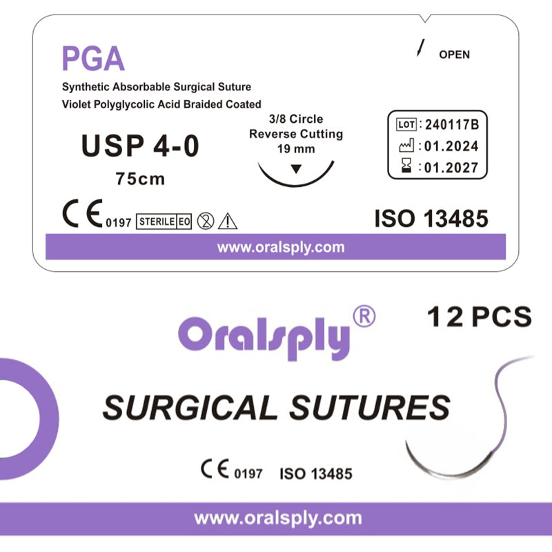 Oralsply PGA 4-0 / 3-0 Absorbale Surgical Sutures 12/Box